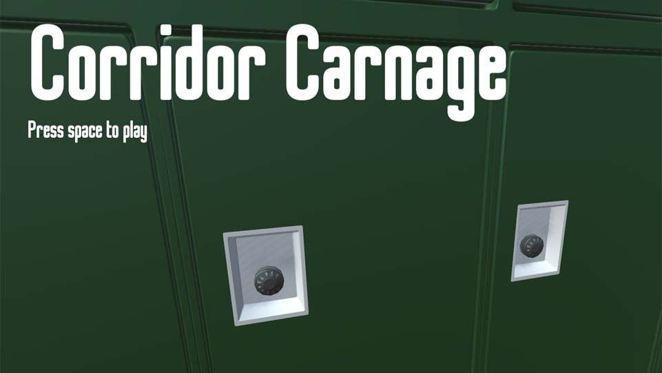 Screenshot of Corridor Carnage, showing green lockers from a school corridor.