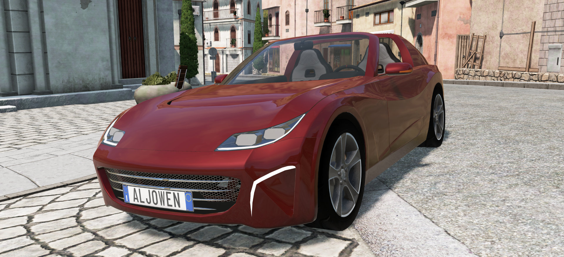 A photo of a red R21 from a front angle on an Italian street