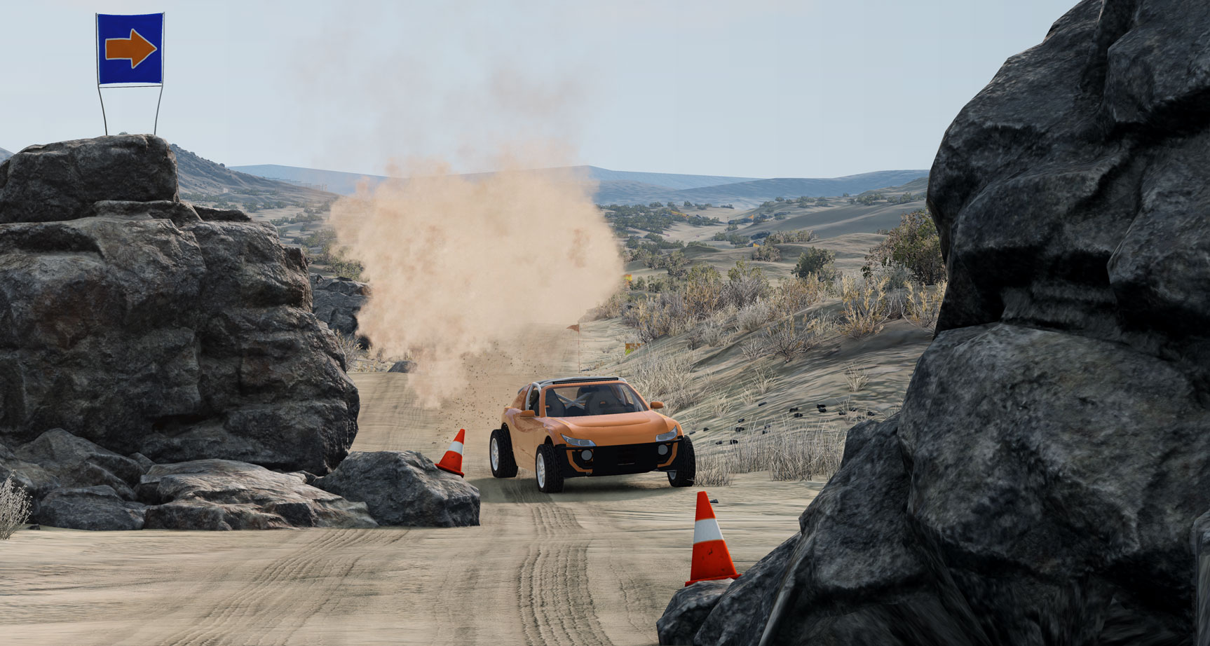 The rally version of the R21 named the 'rebel' driving through a desert environment